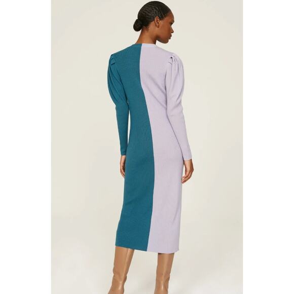 Busayo Dress Women Medium Purple‎ Blue Ribbed Sweater Knit Midi Button Wool - Picture 3 of 13